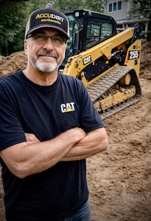 mark from accudirt in front of cat 255 compact track loader