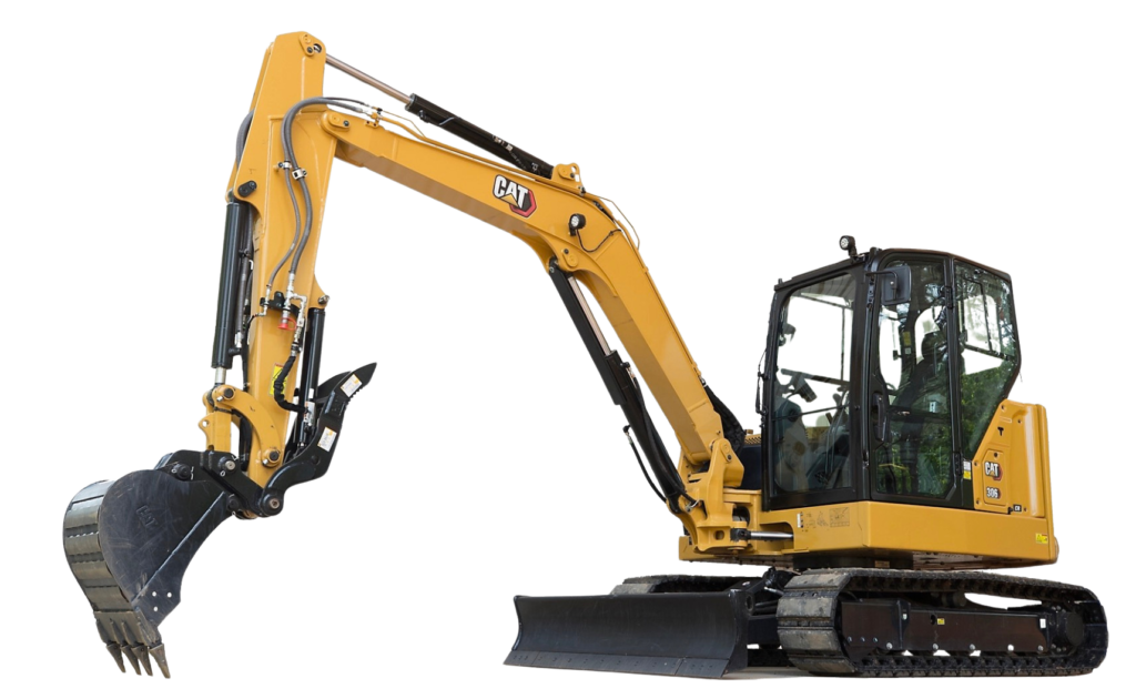 cat excavator for pad building and trenching
